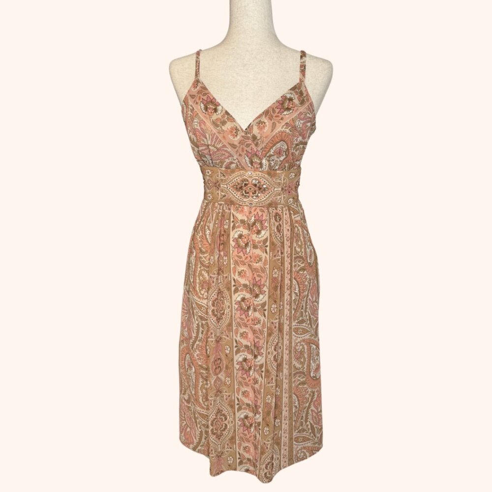Vintage Bandolino Women's Paisley Spaghetti Straps Dress